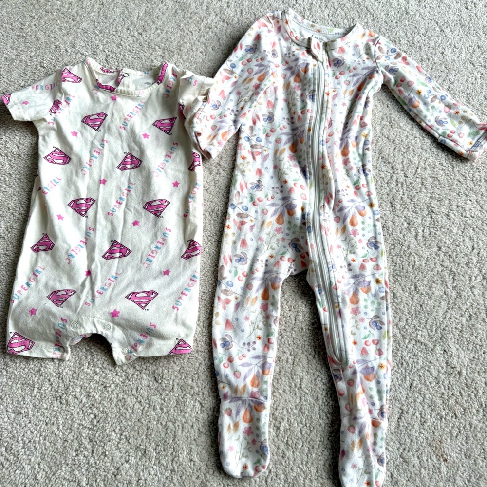 Bundle Set Baby Girls' Short Sleeve One-Piece & Footie Pajamas 6-12 Months